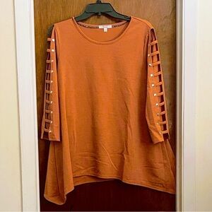 89th & Madison Terracotta Blouse with Lattice Sleeves